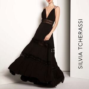 NWT Silvia Tcherassi Annabella Lace Maxi Dress in Black, Sz S